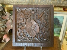 Antique English Wood Hand Carved Fragment Pediment Plaque Circa 1880 Signed