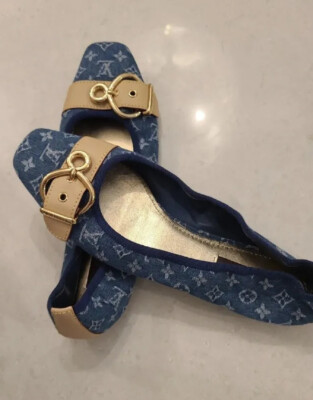 Louis Vuitton Women Size US 8.5 IT 38.5 Blue Denim Ballet Flat