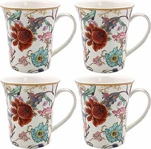 Gift Boxed Set of 4 Fine China William Morris Anthina Cream Classic Floral Mugs - Picture 3 of 3