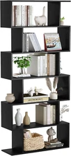Bookshelf 6-Tier, Geometric Bookcase S Shaped Book Shelves for Bedroom, Modern W