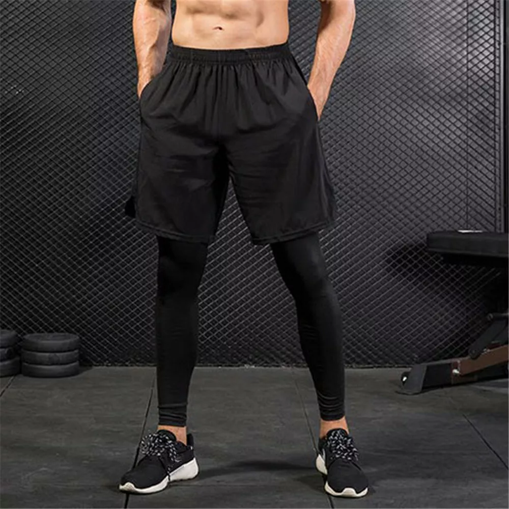 Mens Compression Long Pant Leggings with Shorts Running Sports GYM