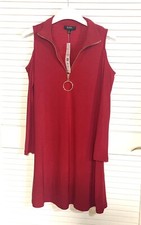 MSK Red Dress 1/4 Zip Small Women NWT Cold Shoulder