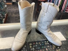 Justin L3713 White Leather Roper Western Cowboy Boots Women's Size 6 B USA