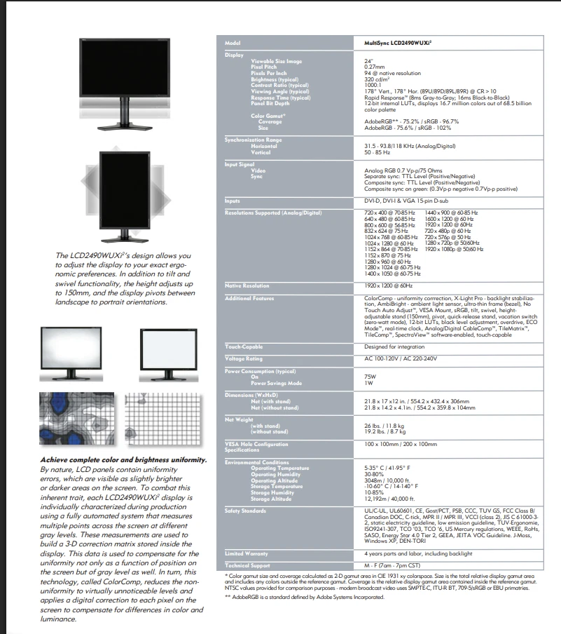 NEC Multisync LCD2490WUXi2 24" LCD Monitor ex.BBC editing Gamma true 1900x1200 - Image 4 of 4