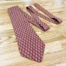 Mens Vintage BURBERRYS England 100 Silk Red Abstract Geometric Pattern Neck Tie