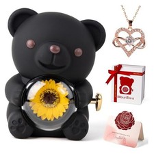 Sunflower Bear with Necklace Built-in Jewelry Box with Heart Necklace Black