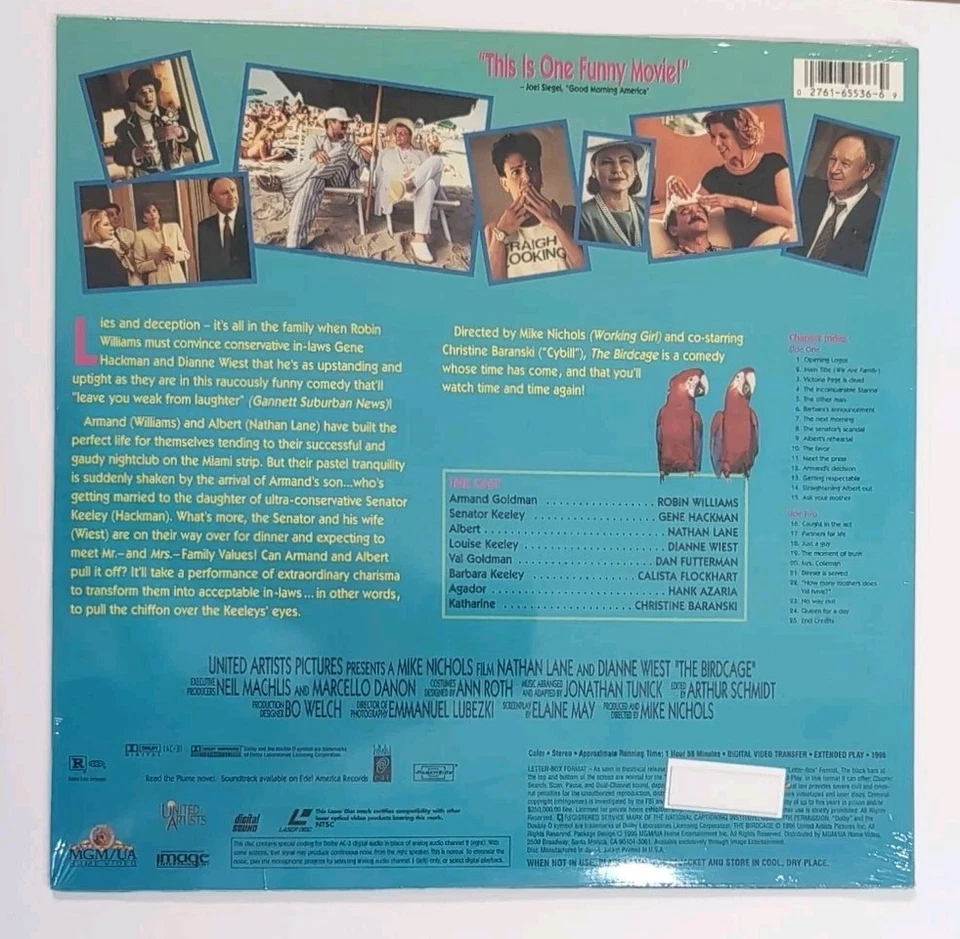 The Birdcage Laserdisc Robin Williams Nathan Lane Dolby AC-3 Letterbox Sealed - Imagem 2 de 2