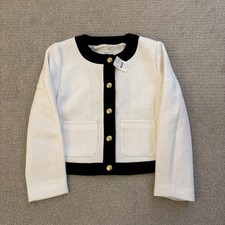 J Crew Isabelle Tweed Lady Jacket Color White and Black Sz 12P Gold Buttons NWT