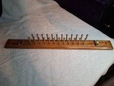 Tie Belt/Scarf/Tie/Rack Holder Wall Mount 24 Pegs 2 brass hooks Solid Oak Wood