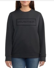 HUNTER WOMEN'S 3D EMBOSSED LOGO PULLOVER Banded Black Large Relaxed Fit New