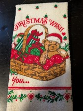 NEW Vintage Christmas Hand Towel 80s Holiday Teddy Bear Gift Basket Graphic