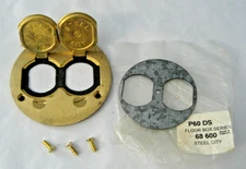 Steel City Brass Floor Plate Round 2-Gang Outlet Cover P60DS