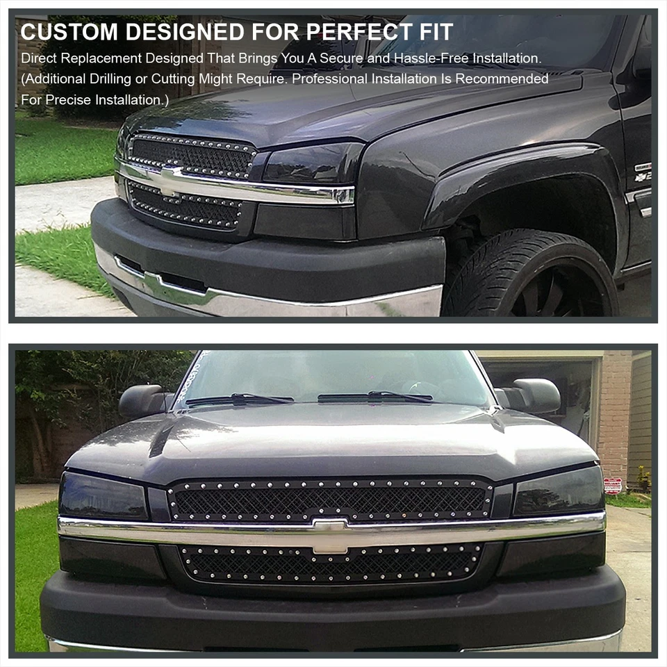 Fits 2003-2005 Chevy Silverado 2003-2006 Avalanche Mesh Upper Grille Inserts - Imagem 3 de 4