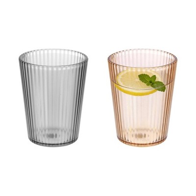 2Pcs Clear Acrylic Drinking Glasses, 5.4oz Stripe Texture Water Cup, Brown/Gray