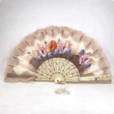 VTG Hand Painted Lace Hand Fan 20th Century Signed "Beltran"