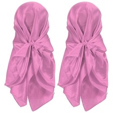 2Pcs 35 Inch Square Satin Head Scarf Silk Feeling Hair Scarf, Grey Pink