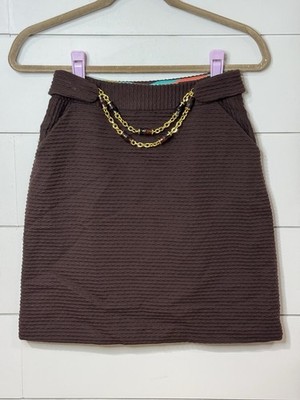 Vintage Milly of New York Y2K Brown Ribbed Mini Skirt w/ Gold Chain Size 0