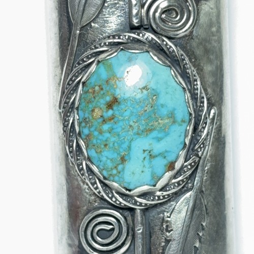 39 Gram Sterling Silver Bic Lighter Case Natural Kingman Turquoise & Red Coral - Picture 5 of 8