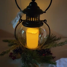 Home Reflections 13" Illuminated Hanging Lantern- Black - New 