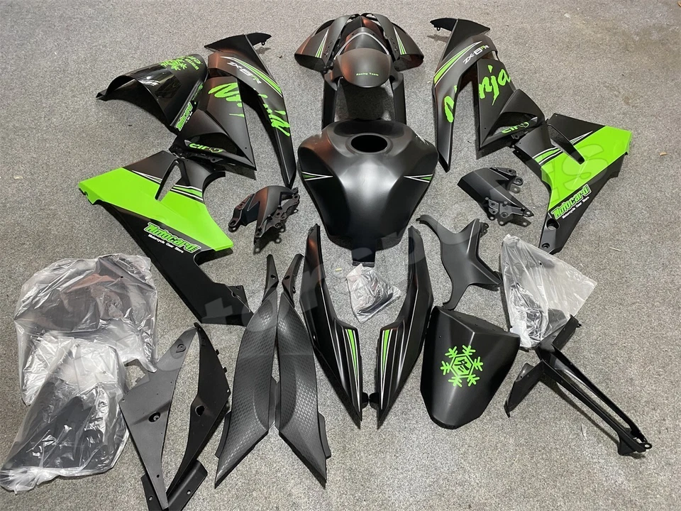 Black Green Fairing Kit for 2009-2012 Kawasaki Ninja ZX6R 636 ABS Injection Body Foto 4 de 4