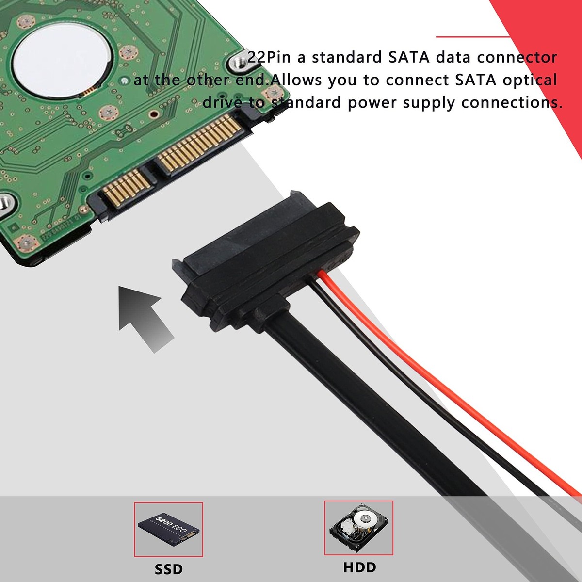 Convertitore SATA Slimline 13 Pin Femmina A 22 Pin Maschio, Per Unità Ottiche E SSD, Nuovo