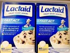120 CT 2 Boxes Lactaid Fast Act Lactose Relief Chewables VANILLA TWIST 60 Ct ea