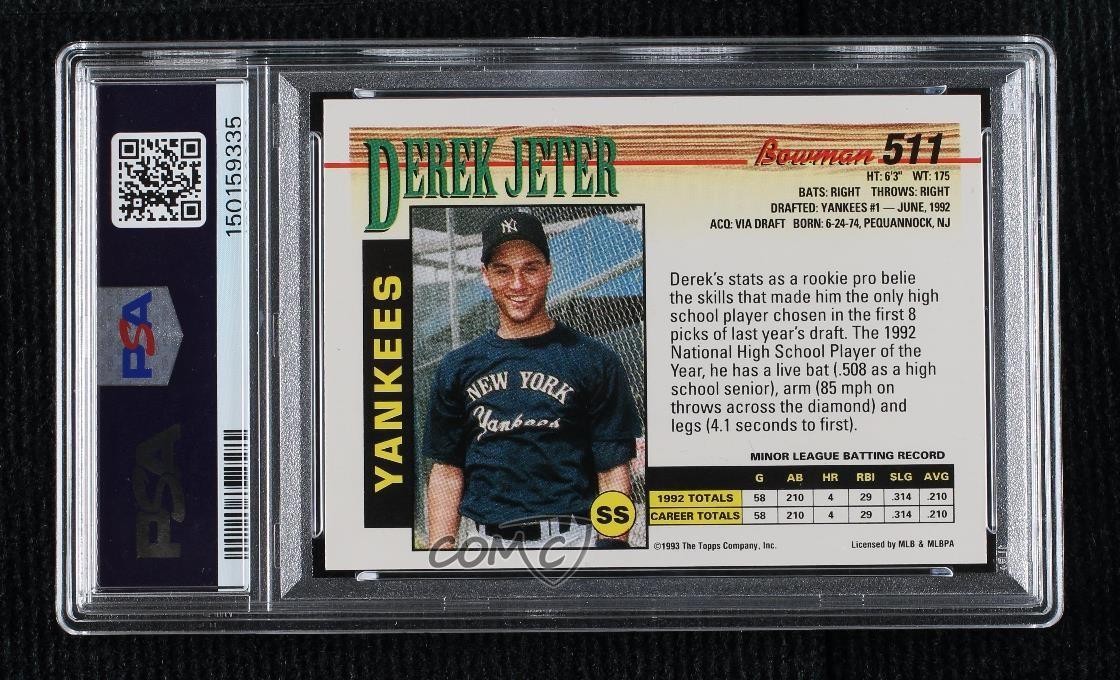1993 Bowman Derek Jeter #511 PSA 9 MINT Rookie RC HOF view 2