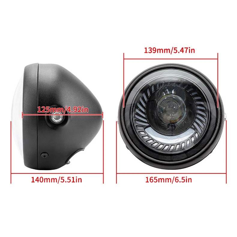 6.5 Inch Motorcycle LED Headlight Hi/Lo Beam Round Retro Universal Headlight - Imagem 4 de 4