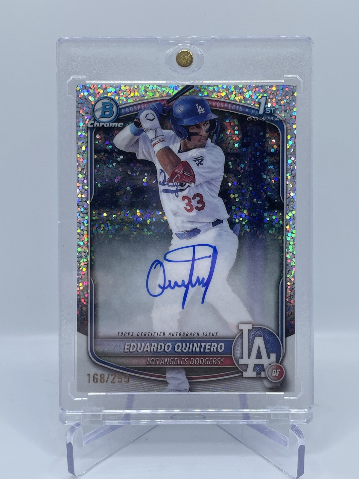 2025 BOWMAN EDUARDO QUINTERO 1ST CHROME PROSPECT AUTO SPECKLE REFRACTOR /299 RC