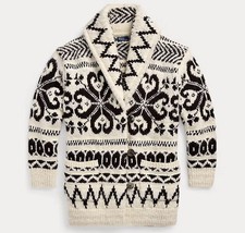 Polo Ralph Lauren Wool Blend Shawl Collar Cardigan Cream Brown Sz Medium NWT