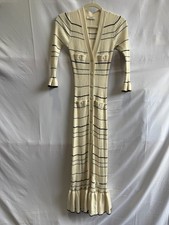 Sandro White Striped Knit Maxi Dress Size 36 with Fabric Pull