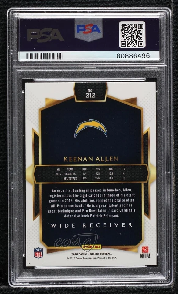 2016 Panini Select Field Level Silver Prizm Keenan Allen #212 PSA 9 MINT - Image 2 of 2