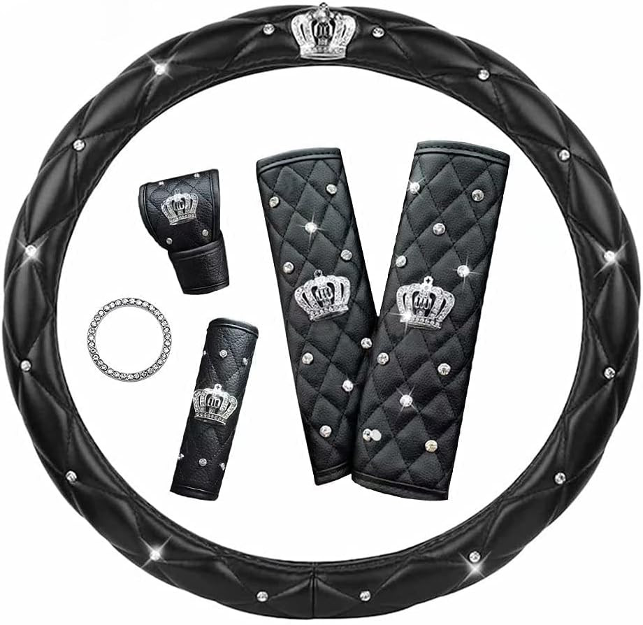 Coprivolante in Pelle Universale 38Cm Copri Volante Brillantato Strass Antiscivo