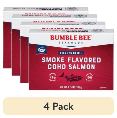 (4 pack) Bumble Bee Smoke Flavored Coho Salmon Fillets in Oil, 3.75 oz