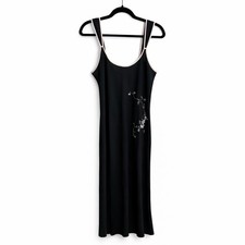 Vintage Oscar De La Renta Pink Label Black Floral Embroidered Slip Dress Sz L