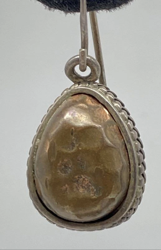 Pendientes colgantes Barse de plata de ley martillado cobre 1 1/4" 7,7 g Foto 3 de 4
