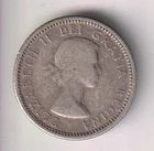 1957 CANADA QUEEN ELIZABETH BLUENOSE SCHOONER DIME .10¢ .800 SILVER COIN