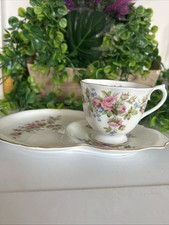 Royal Albert Moss Rose Tea Set Trio Cup, Saucer, Side Plate Bone China