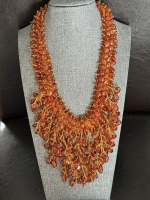 Vintage Cognac Amber Necklace, Artisan Made, One Of A Kind,   A079