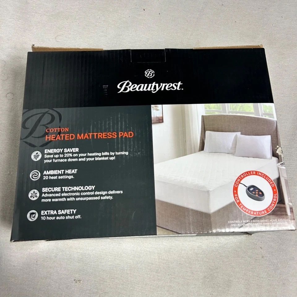NEW Beautyrest Heated Cotton Mattress Pad Full Size Dual Controller Bed Warmer - Image 2 of 4