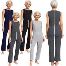 Unisex Elderly Sleepwear Patient Jumpsuit Alzheimer Bodysuit Long Pants Back