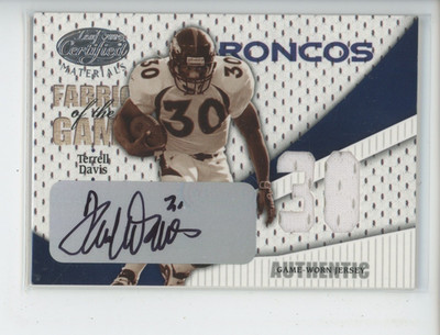 TERRELL DAVIS AUTO PATCH 2004 CERTIFIED FABRIC OF THE GAME 30/30 JERSEY # 1/1