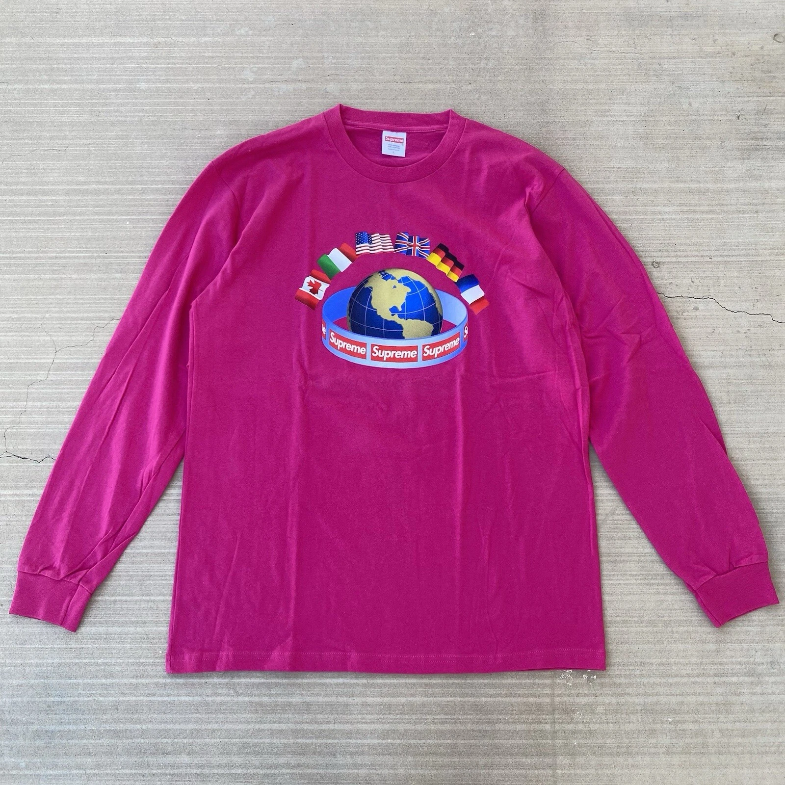 T shirt Supreme Worldwide manches longues rose 2015