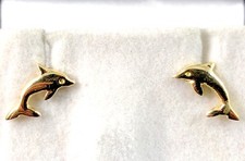 LOVELY 14K YELLOW SOLID GOLD DOLPHIN PIERCED POST EARRINGS .86 GRAMS