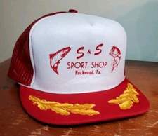 Vintage S&S Sport Shop Trucker Hat Rockwood PA Snapback Cap Bass Fishing Tackle