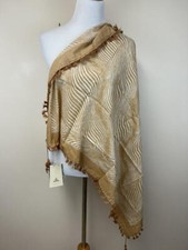 NWT Prana Besa Scarf Tassel Trim Sunray Tan Beige White Lightweight 37" x 38"