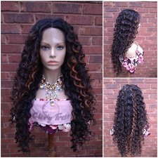 Curly Lace Front Wig  African American Wig  Deep Wave Black With Highlights