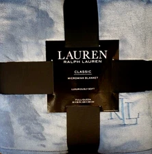 Ralph Lauren Classic Micromink Blanket Full/Queen Blue 90"x90" Luxuriously Soft