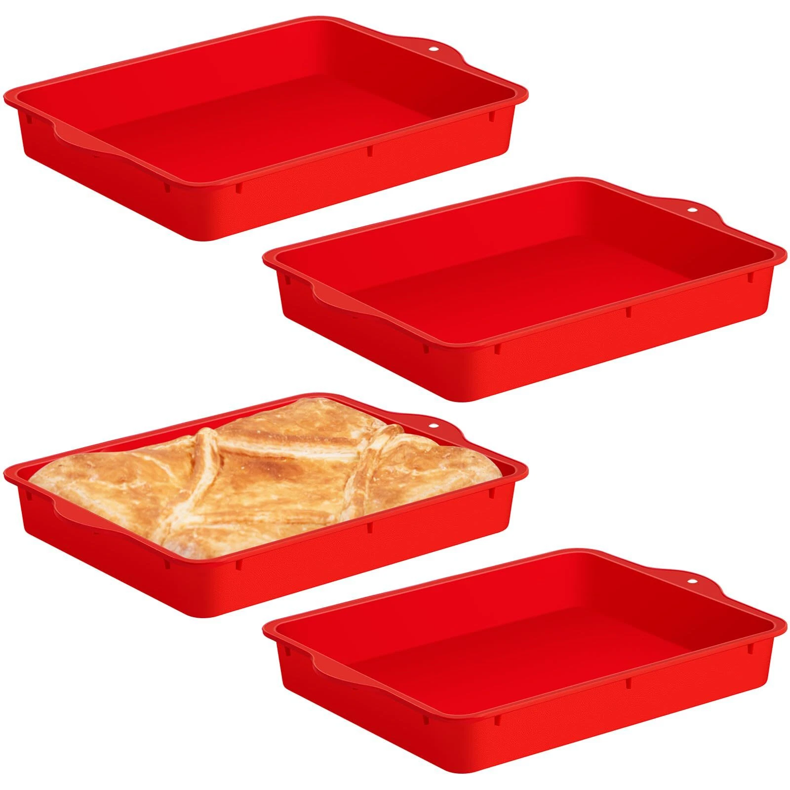 4 Pack 12x8.7 Inch Non Stick Silicone Square Cake Pans for Brownie Cornbread