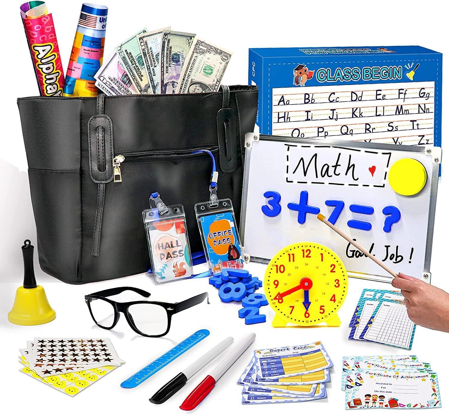 Pretend Play Teacher Set Classroom Learning Education Includes Reusable White...